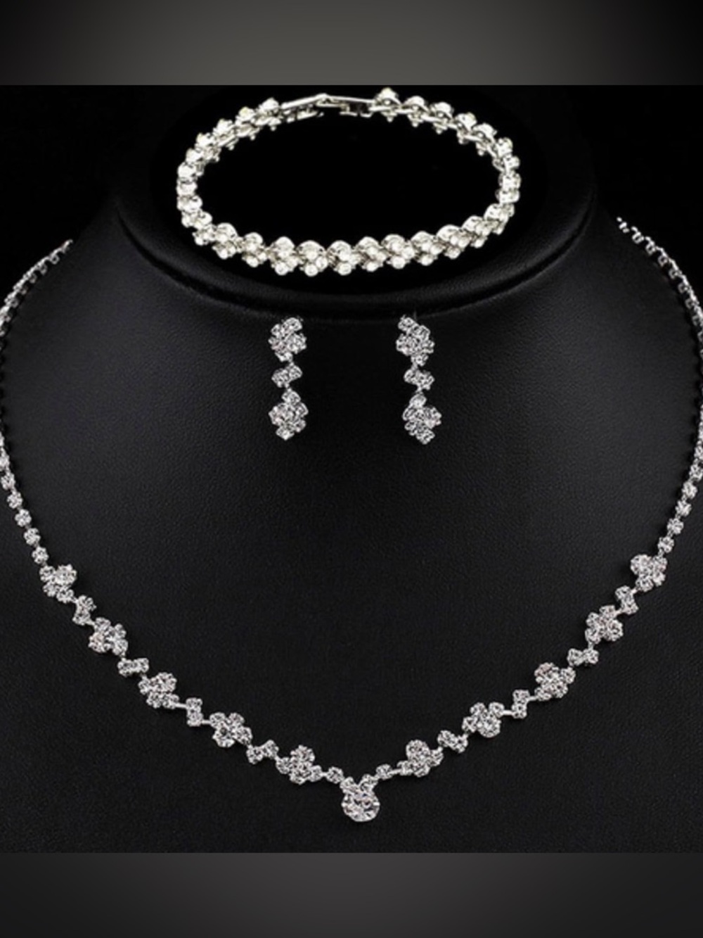 Silver Crystal Bridal Necklace, Bracelet & Earring Set